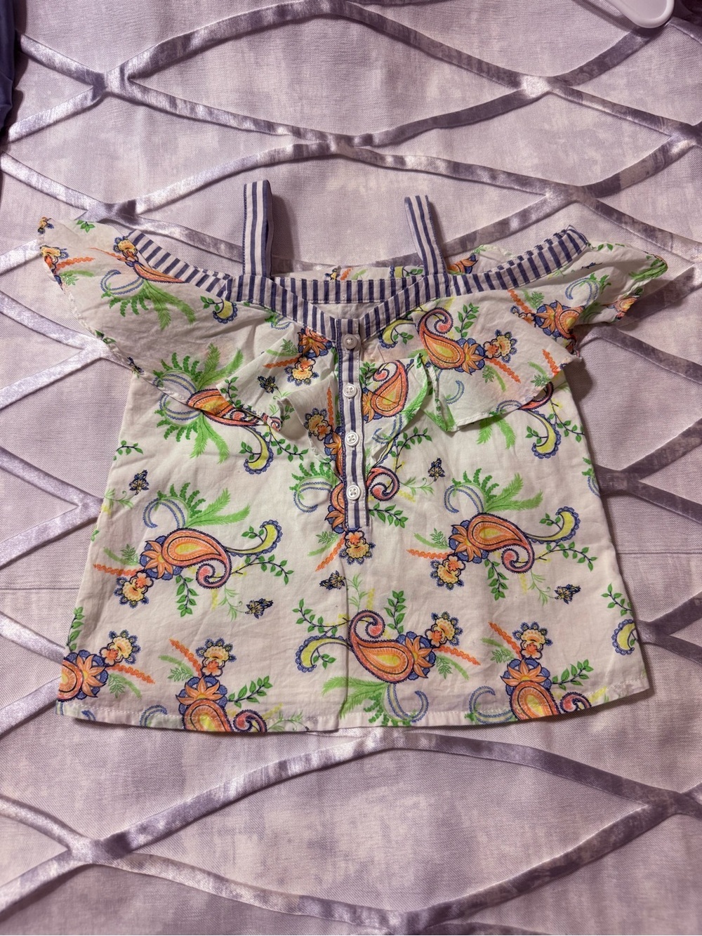Janie and Jack Cream Off-Shoulder Top with Orange & Green Paisley 100% cotton